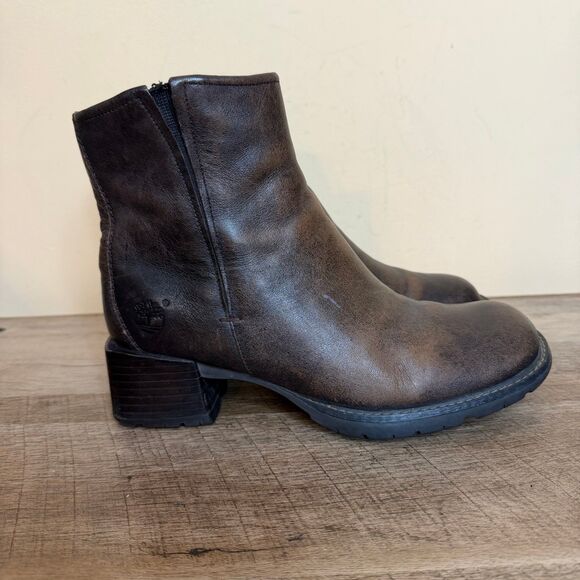 Timberland Shoes - Timberland Leather Ankle Boots Shoes Side Zip Women's Brown Size US 6.5